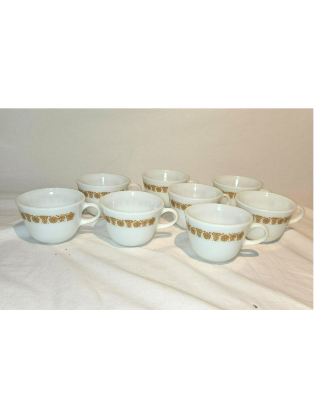 Vintage PYREX Butterfly Gold Milk Glass Coffee Mugs Set of 8 Corning USA 1970s